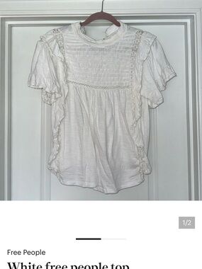 Free People Ivory Lace-Trim Smocked Yoke Blouse